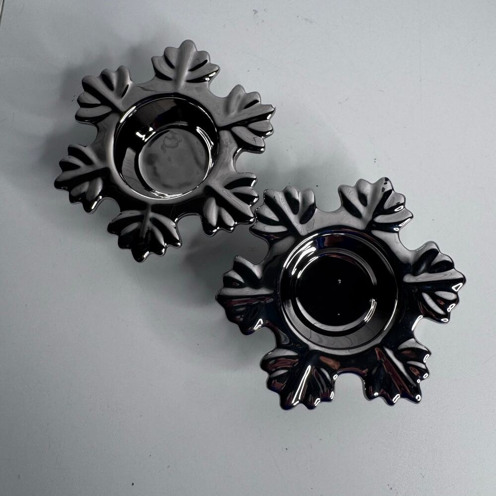 Crate & Barrel Snowflake Votive Candle Holders Chrome Silver Set of 2